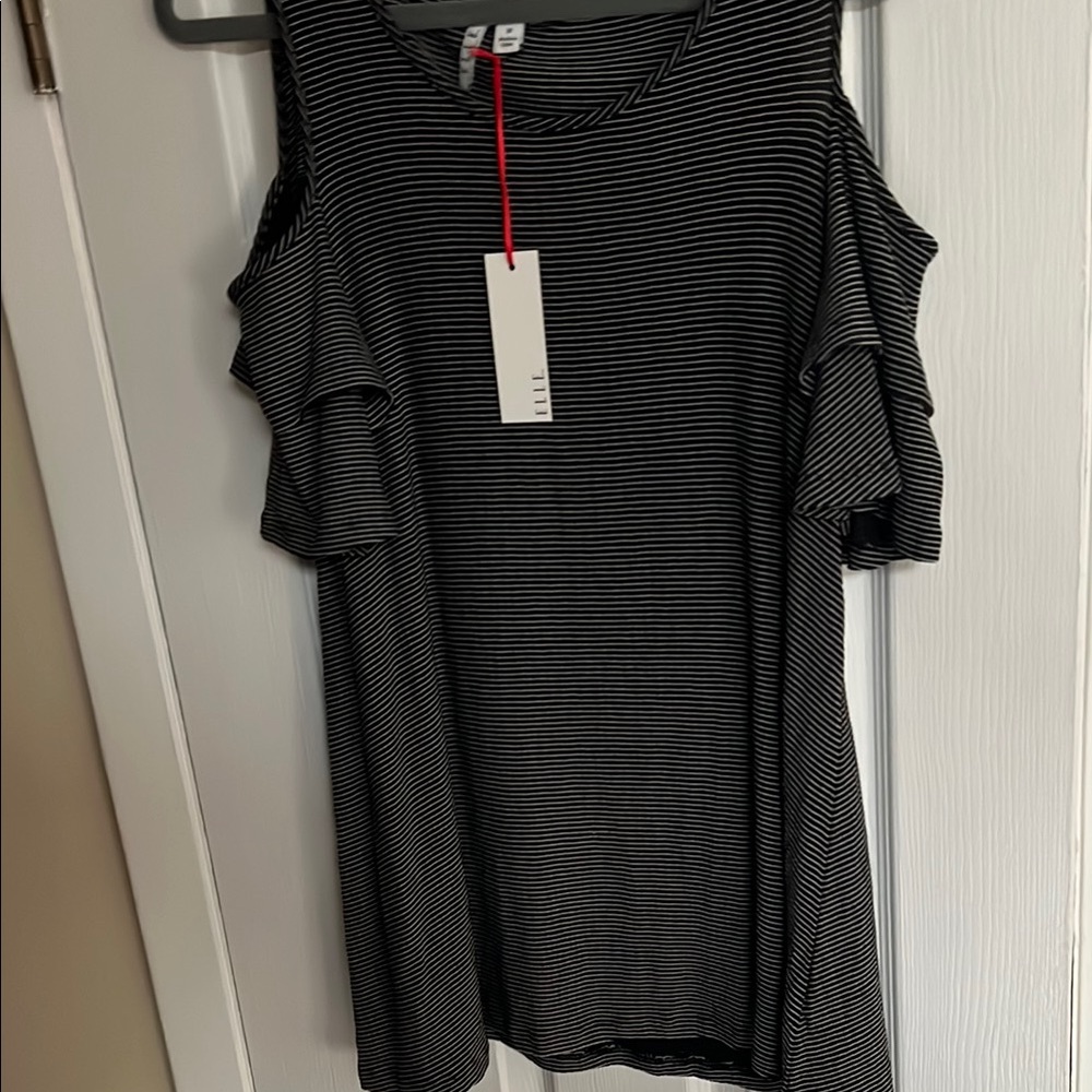 Black and White Striped Cold Shoulder Shirt